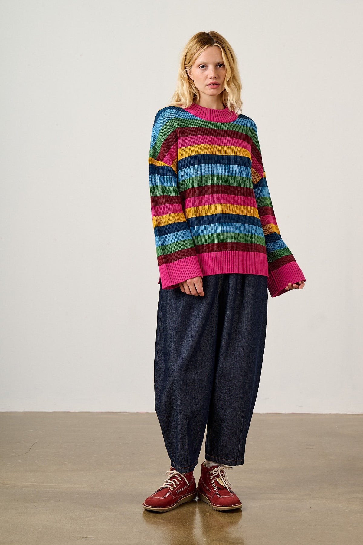 Amari - Oversized Knitted Jumper in Masquerade Rainbow Stripe