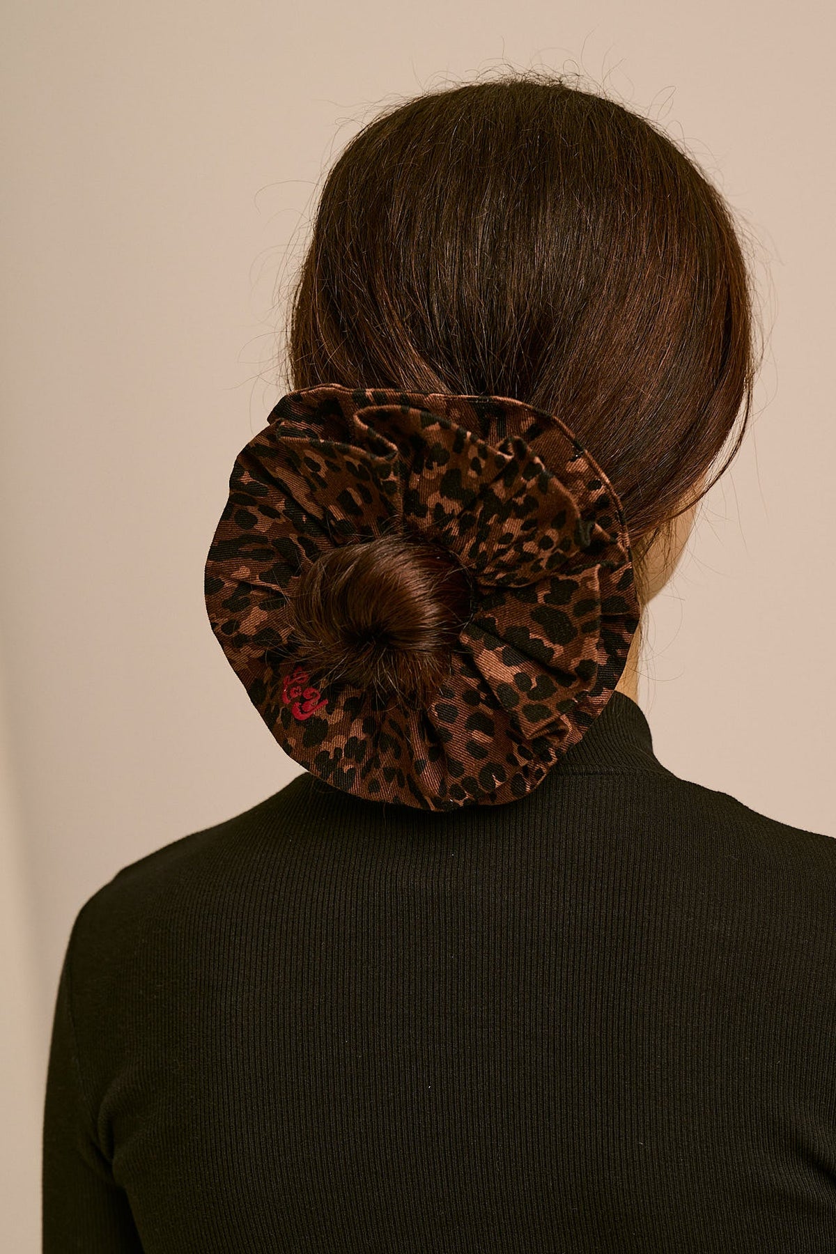 Anya Double Layer Scrunchie - Organic Cotton Twill in Animal Print