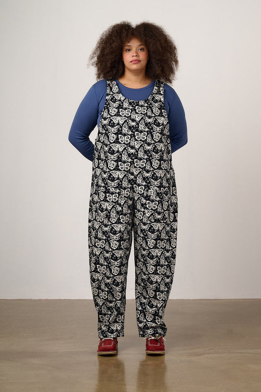 Ara - Cotton Dungarees in Black & White Butterfly Print