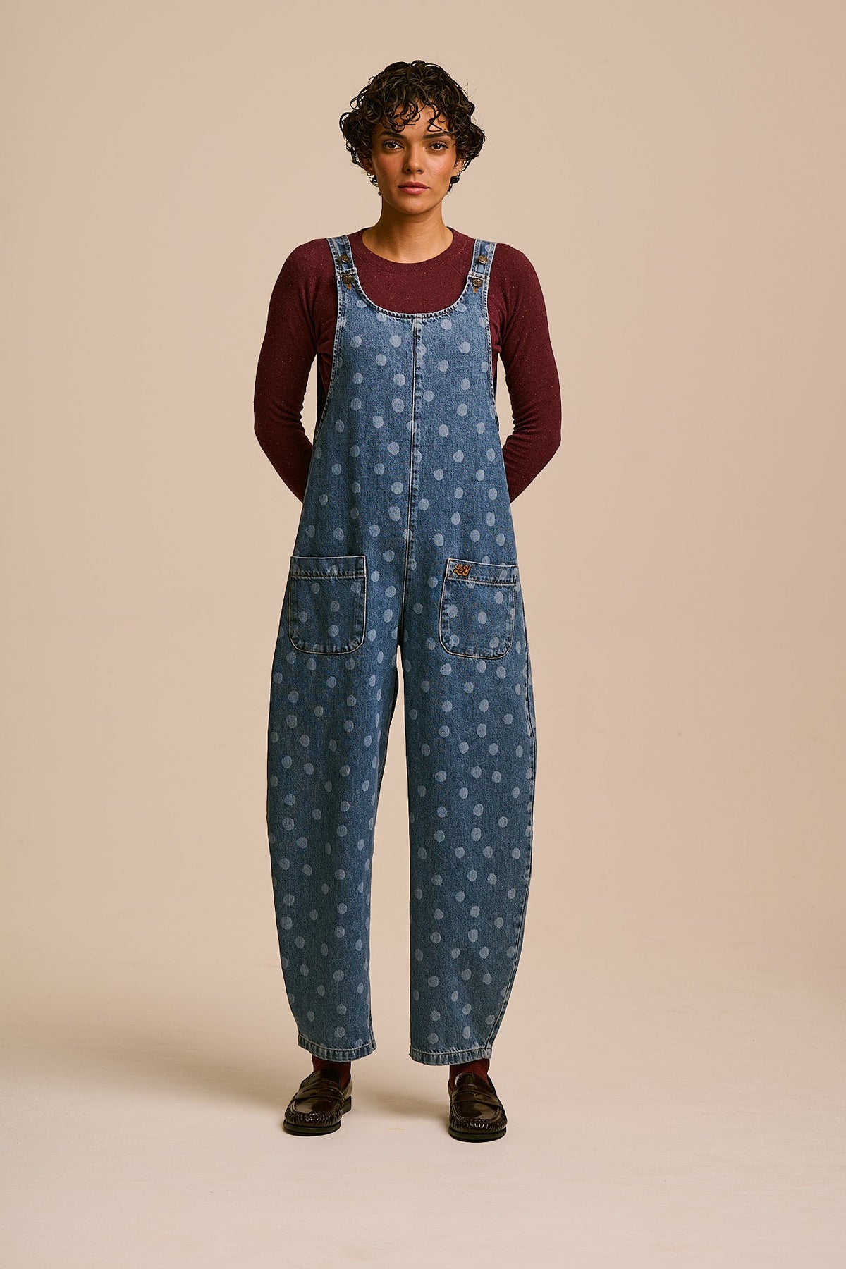 IMPERFECT - Ara  - Denim Overalls in Midwash Polka Dot
