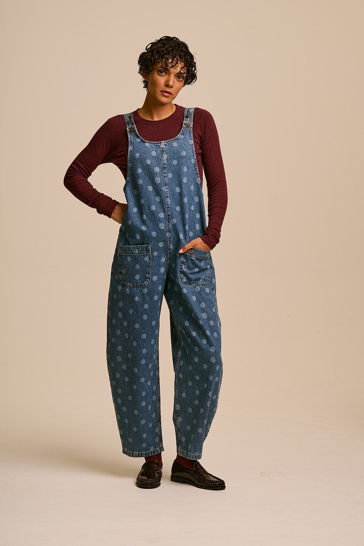 IMPERFECT - Ara  - Denim Overalls in Midwash Polka Dot