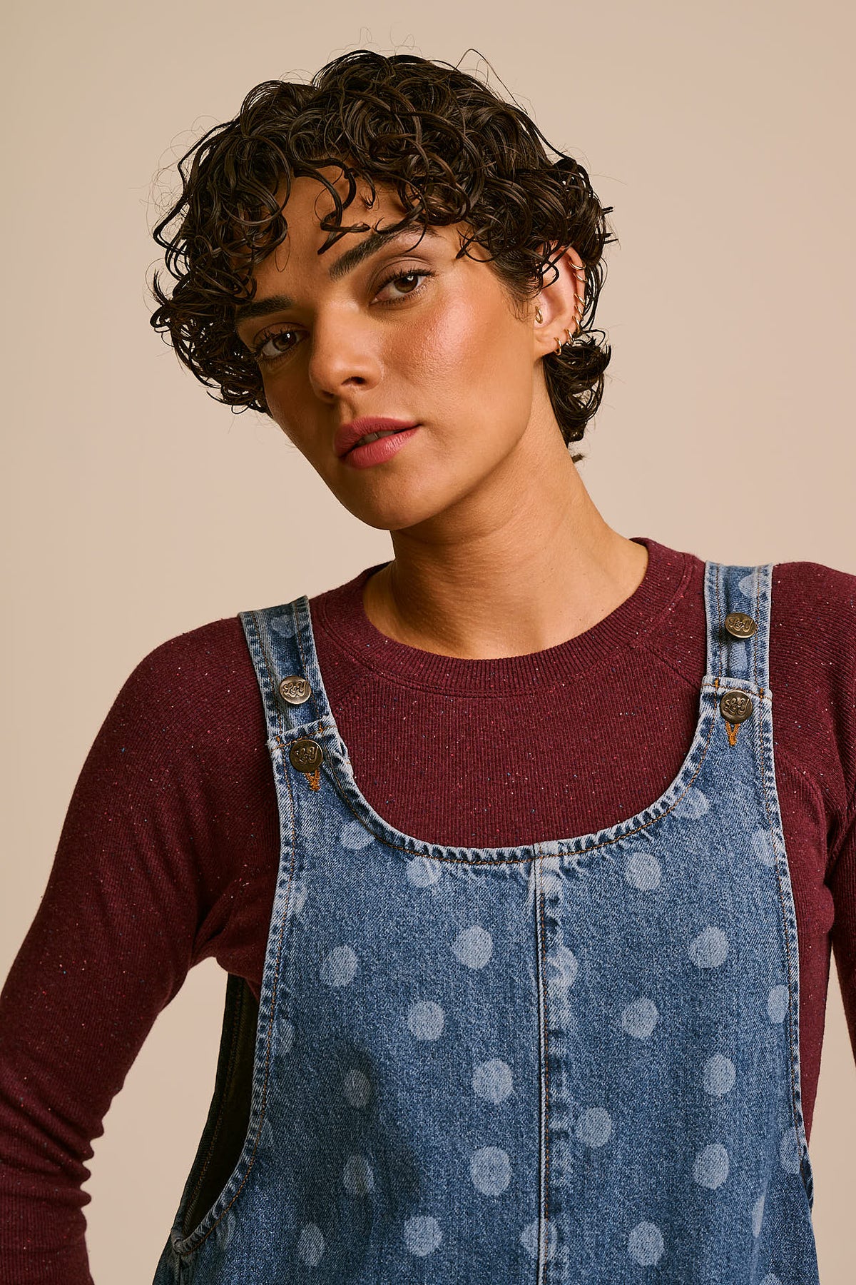 IMPERFECT - Ara  - Denim Overalls in Midwash Polka Dot