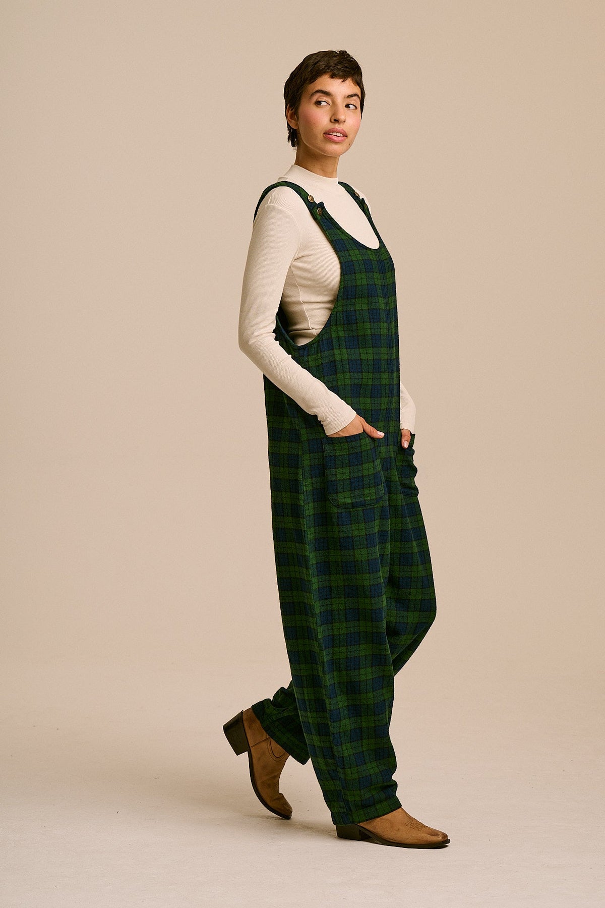 Ara - Organic Cotton Brushed Overalls in Wilderness Tartan