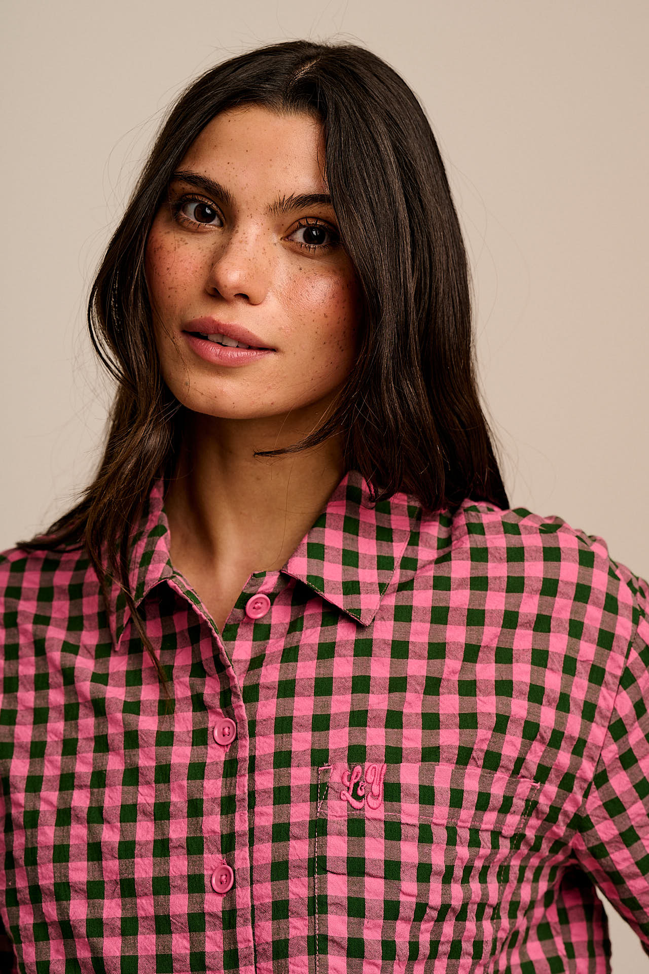 Archer - Cotton Shirt in Pink & Green Gingham