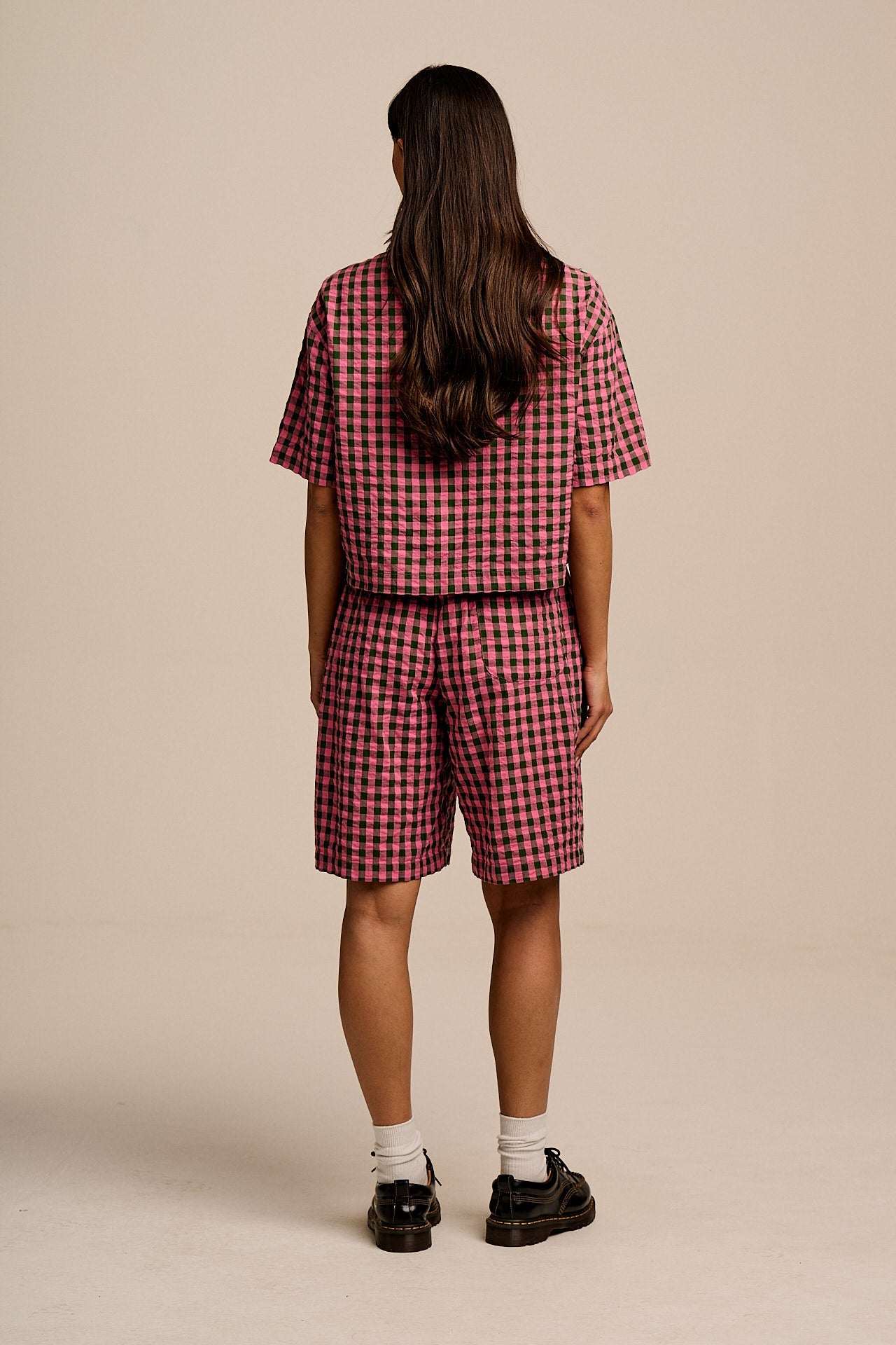 Archer - Cotton Shirt in Pink & Green Gingham