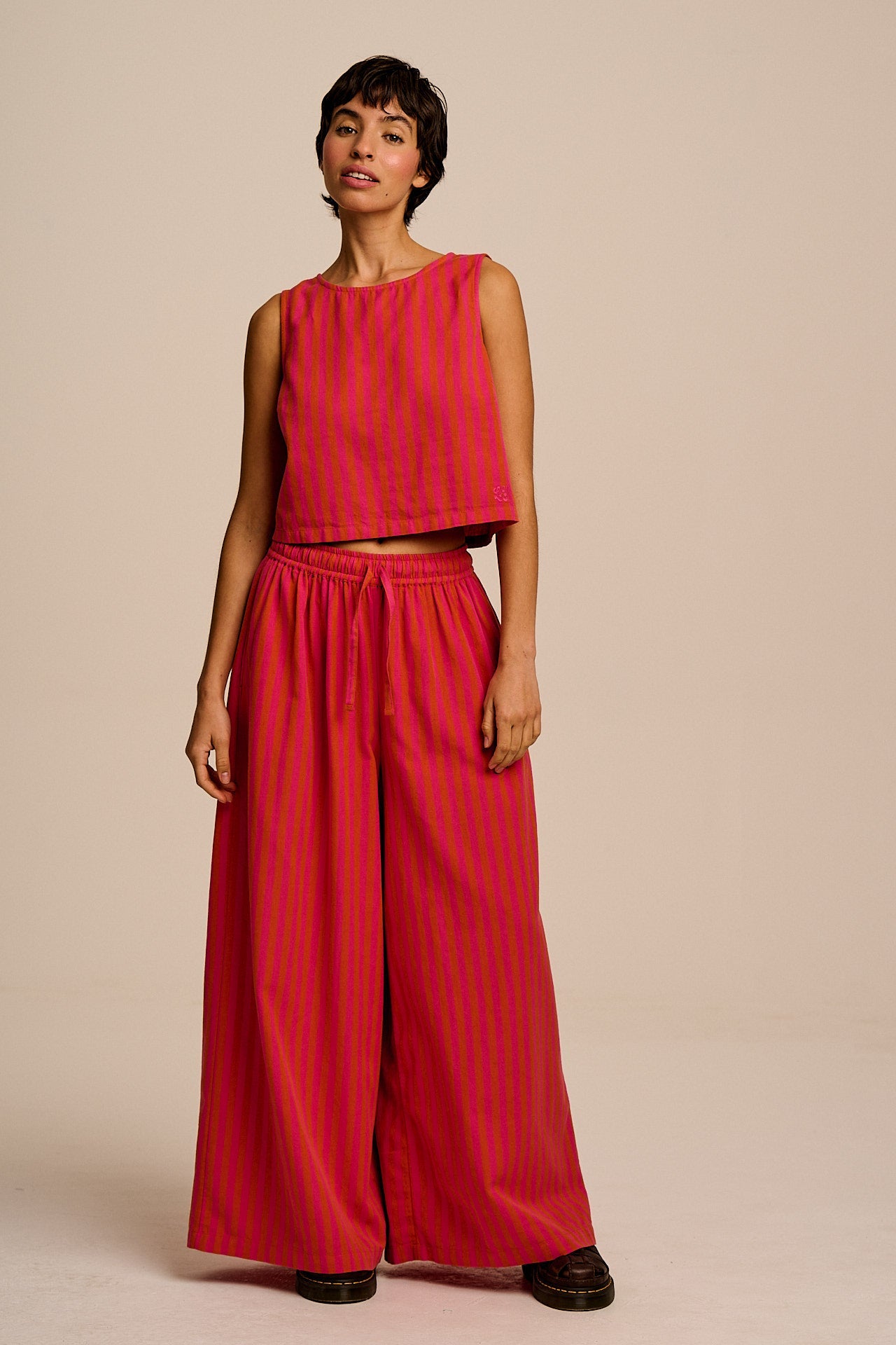 Aster - Cotton & Linen Trousers in Pink & Orange Stripe