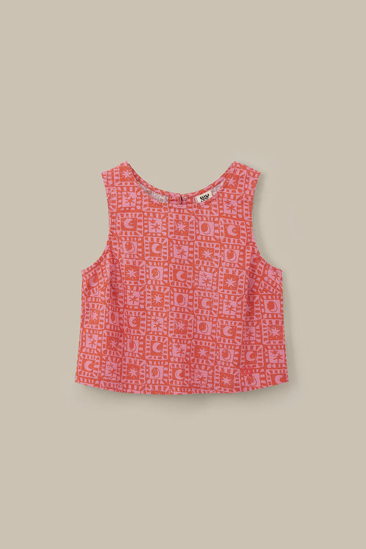 Arden - Cotton Shell Top in Pink & Red Lunar Healing