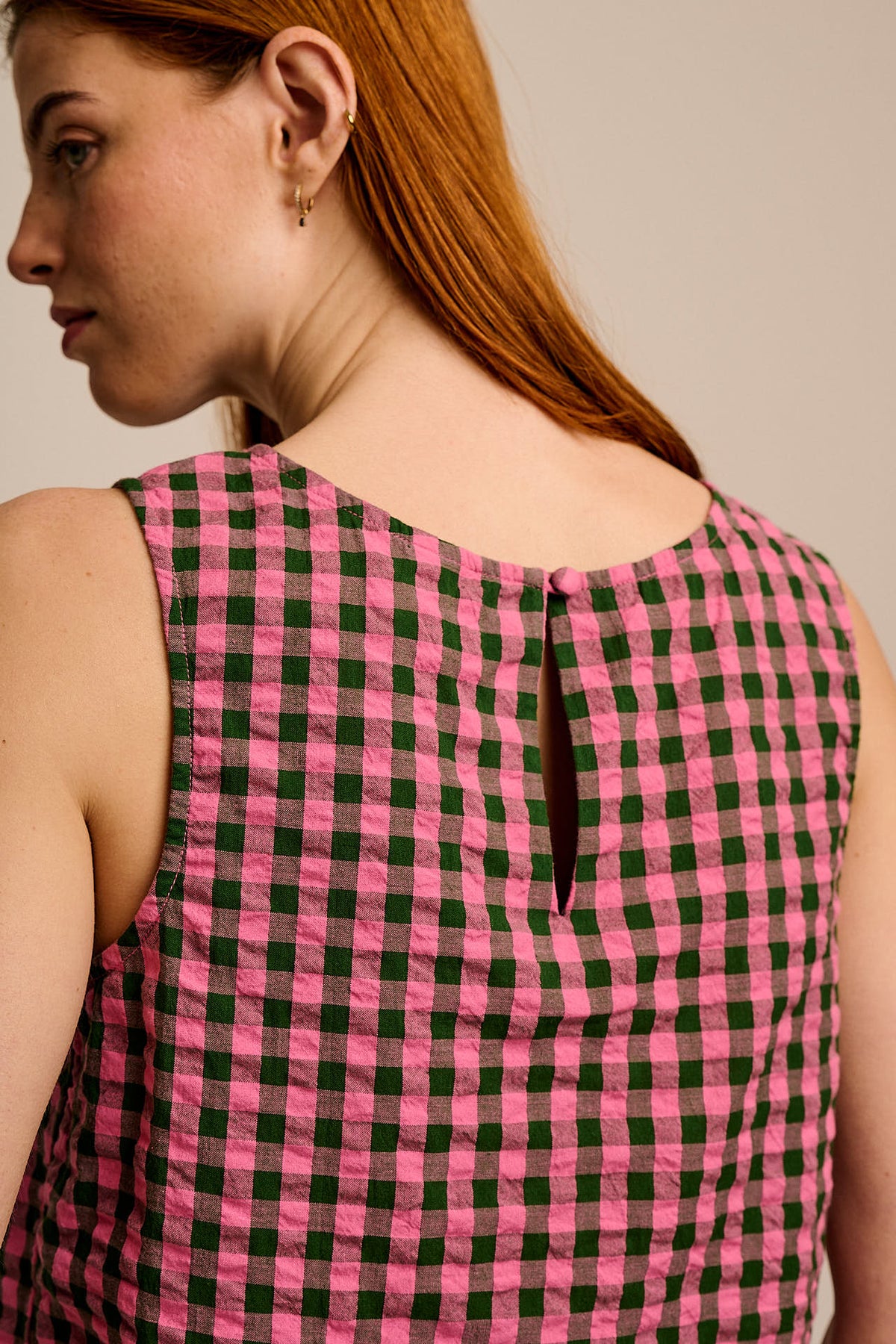 Arden - Cotton Shell Top in Pink & Green Check