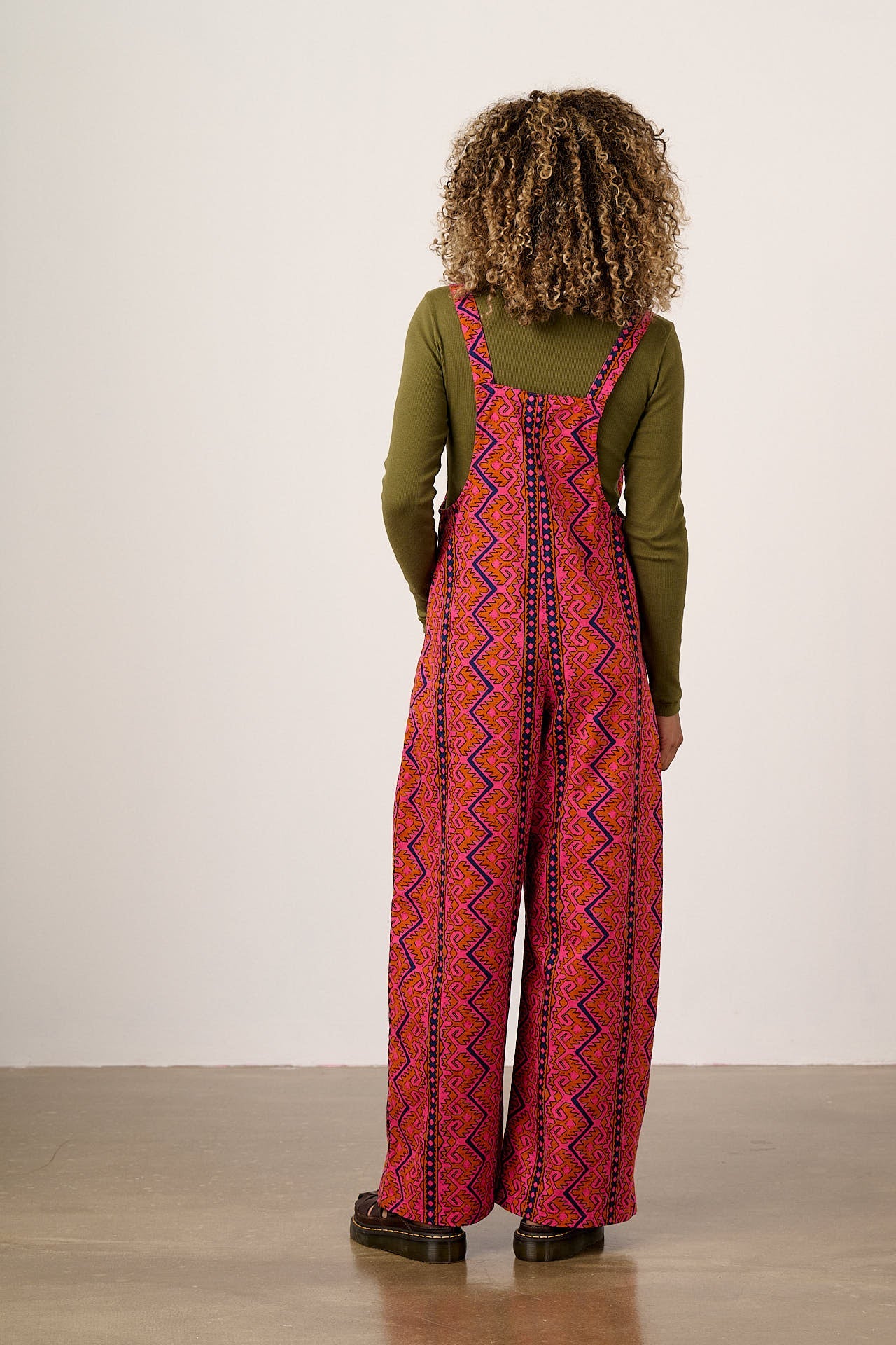 Arlo - Cotton Wide Leg Dungarees in Red Zig Zag Stripe