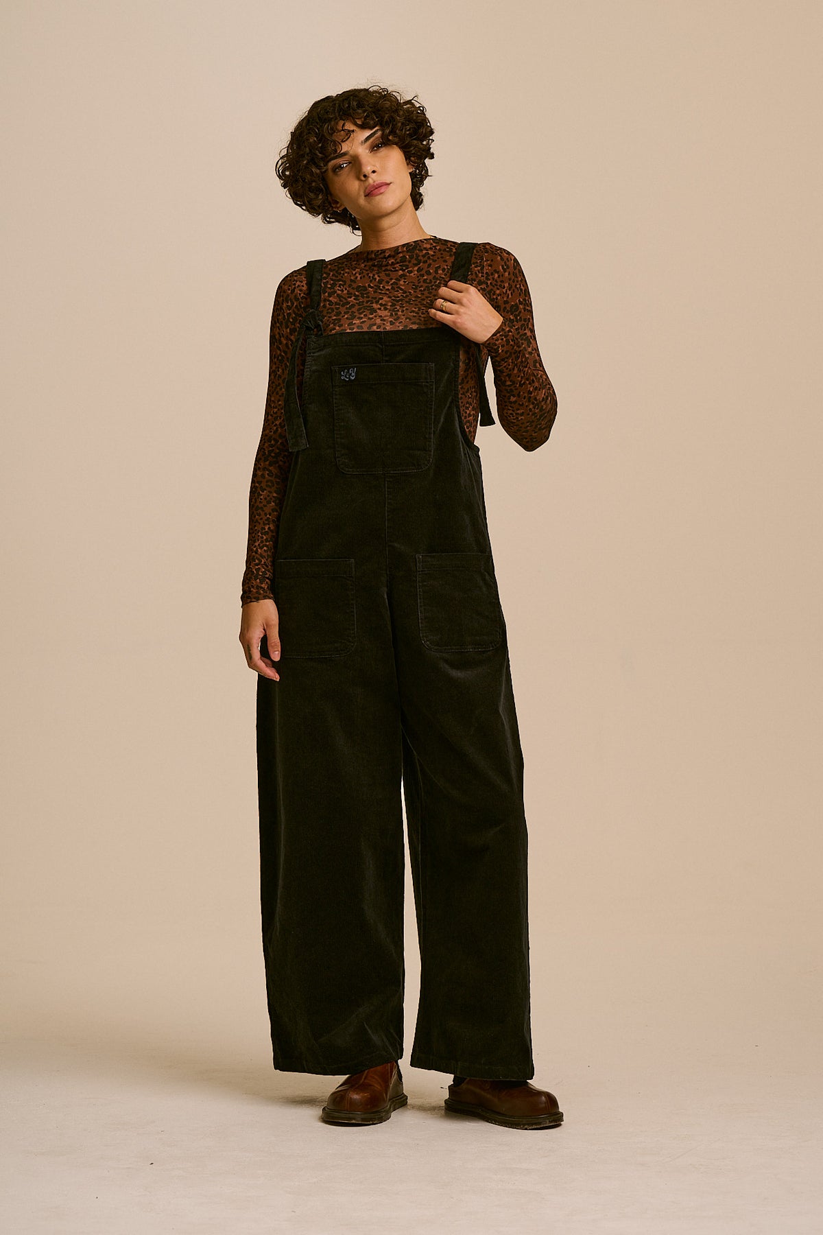 Arlo Wide Leg Overalls - Organic Cotton Corduroy in Black
