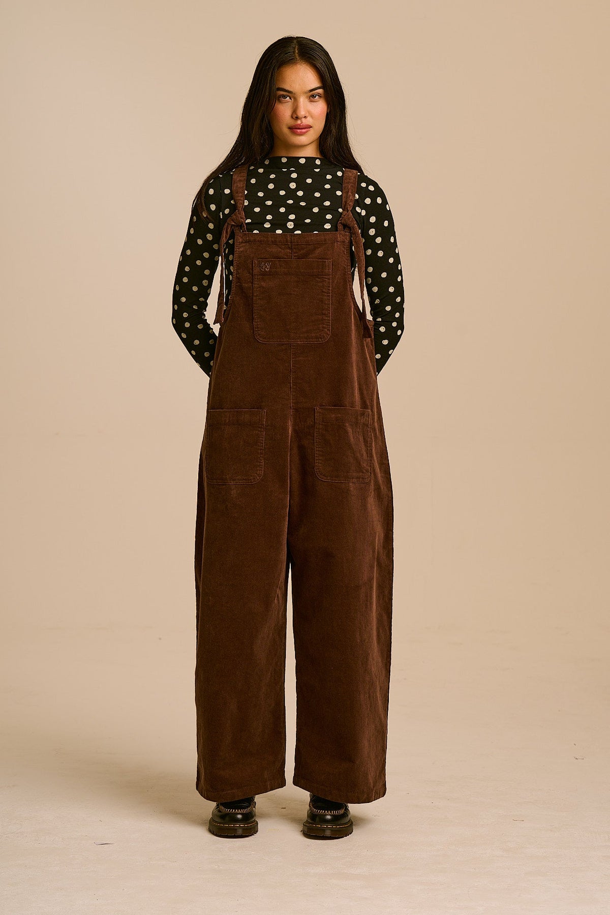 Arlo - Cord Wide Leg Overalls in Chocolate