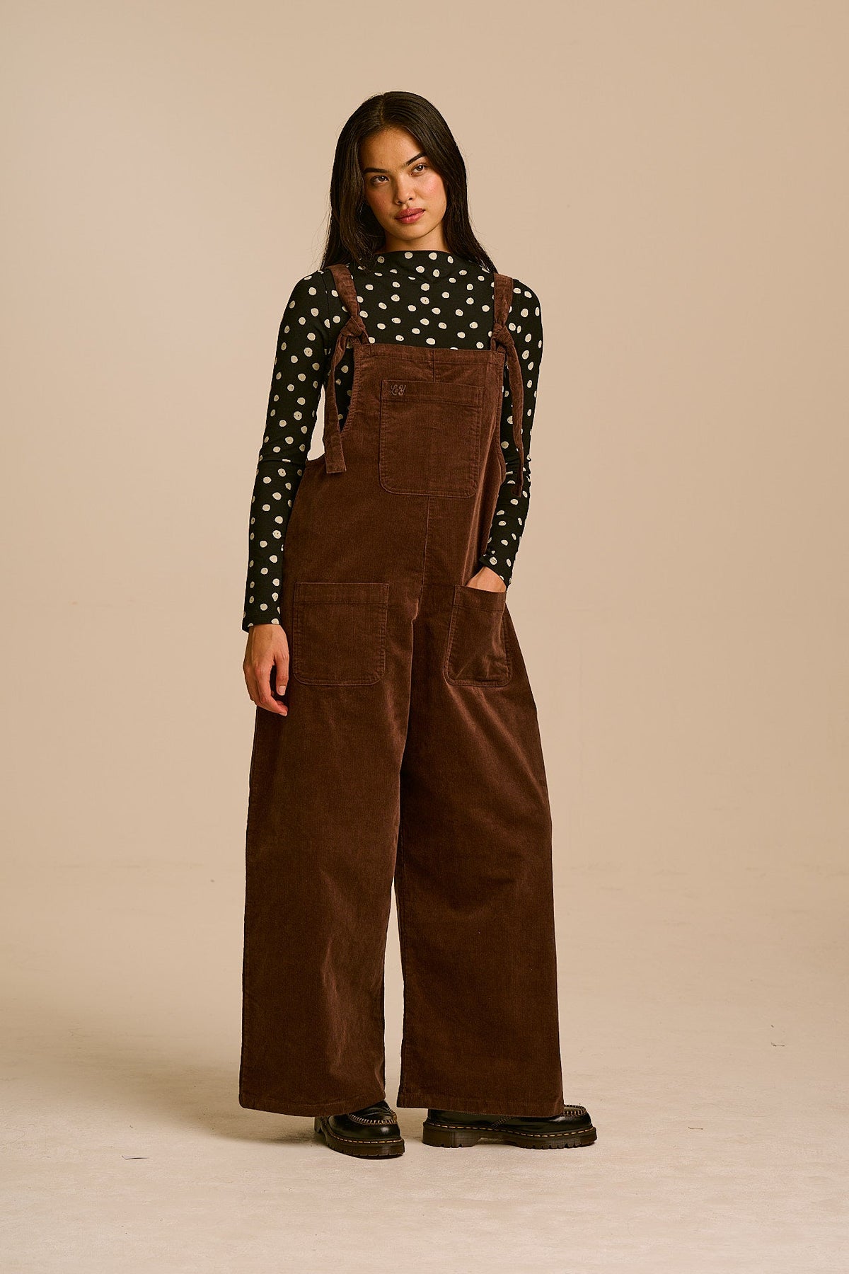 Arlo - Cord Wide Leg Overalls in Chocolate