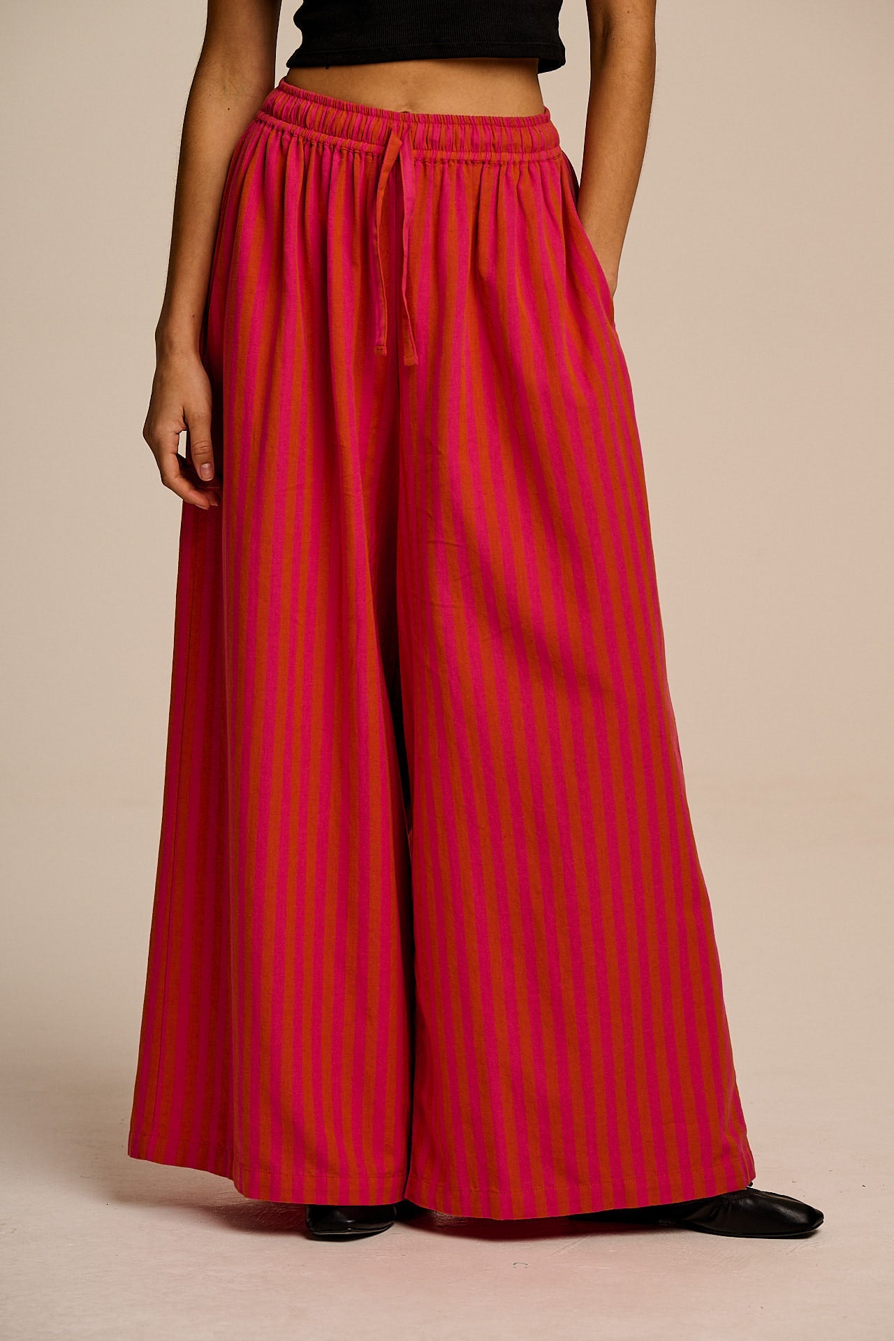 Aster - Cotton & Linen Trousers in Pink & Orange Stripe