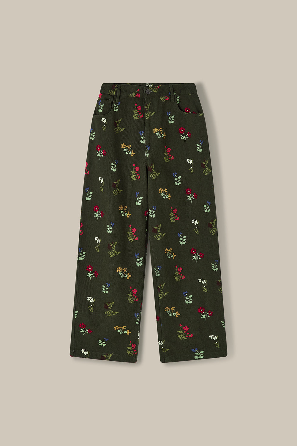 Drew - Cropped Straight Leg Cotton Trousers in Winter Blooms