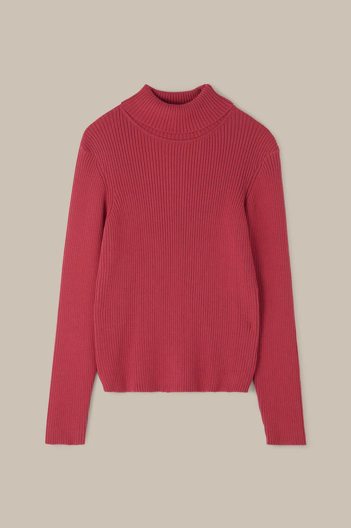 Eva - Cotton Funnel Neck Long Sleeve Top in Cardinal Red