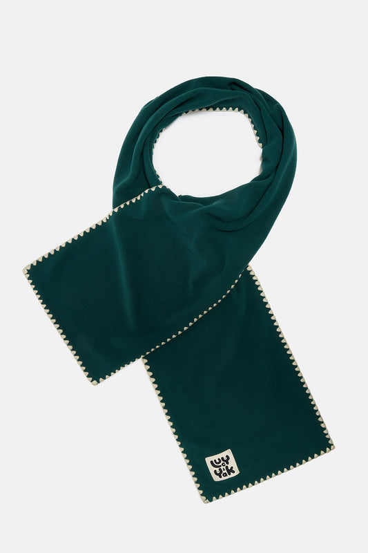 Kiri - Polar Fleece Blanket Stitch Scarf in Teal & Ecru