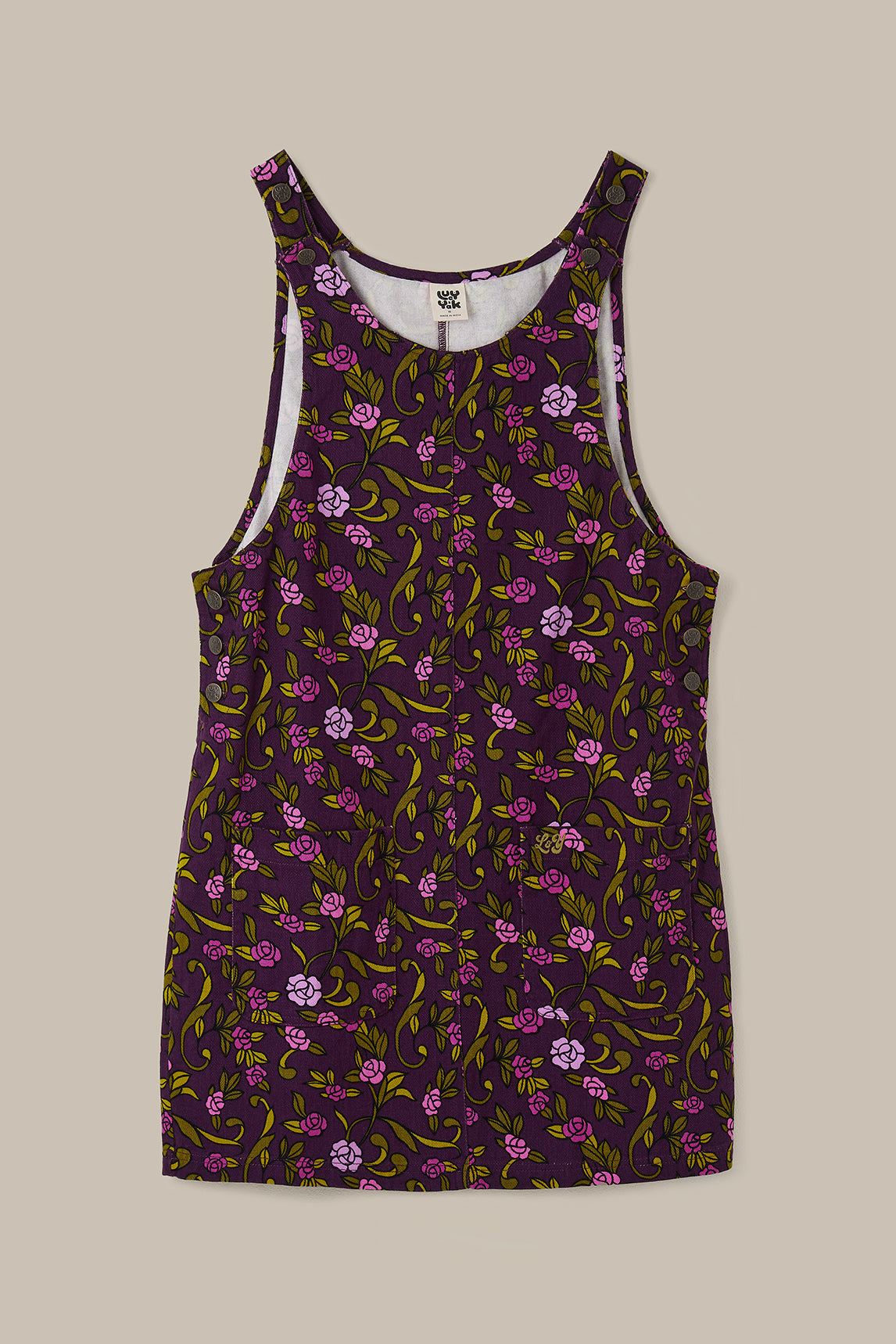 Layla - Mini Cotton Dress in Purple Grunge Floral Print