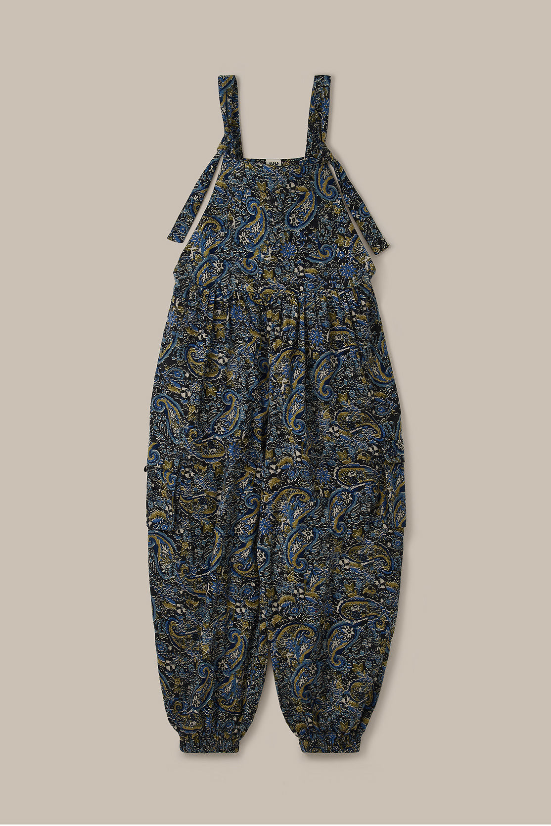 Miyada - Brushed Cotton Dungarees in Grunge Blue Paisley Print