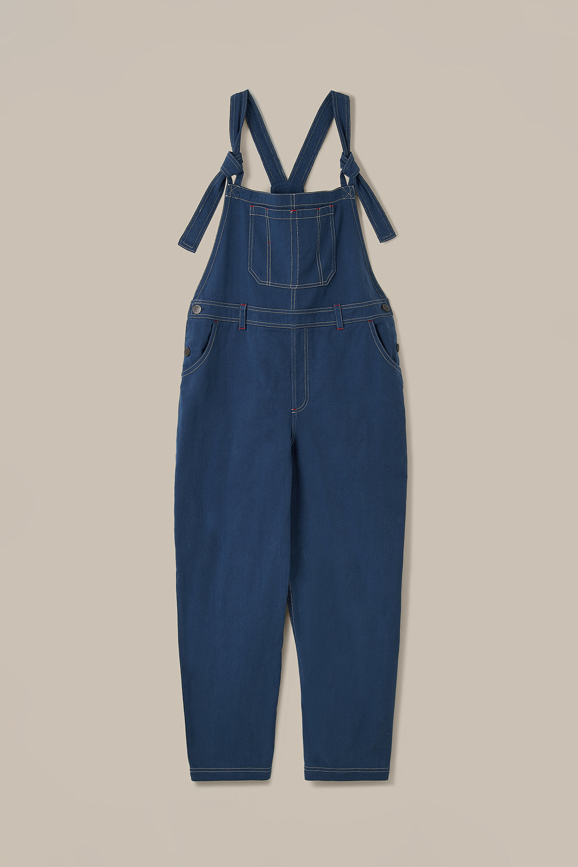 Mullen - Cotton Dungarees in Navy with Contrast Stitch