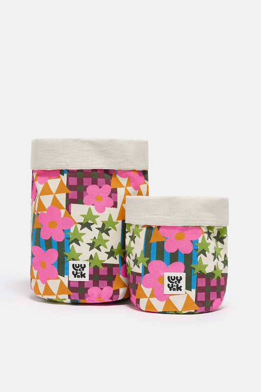 Runa - Plant Pot Covers in Cotton Young At Heart Print (2 Pack)
