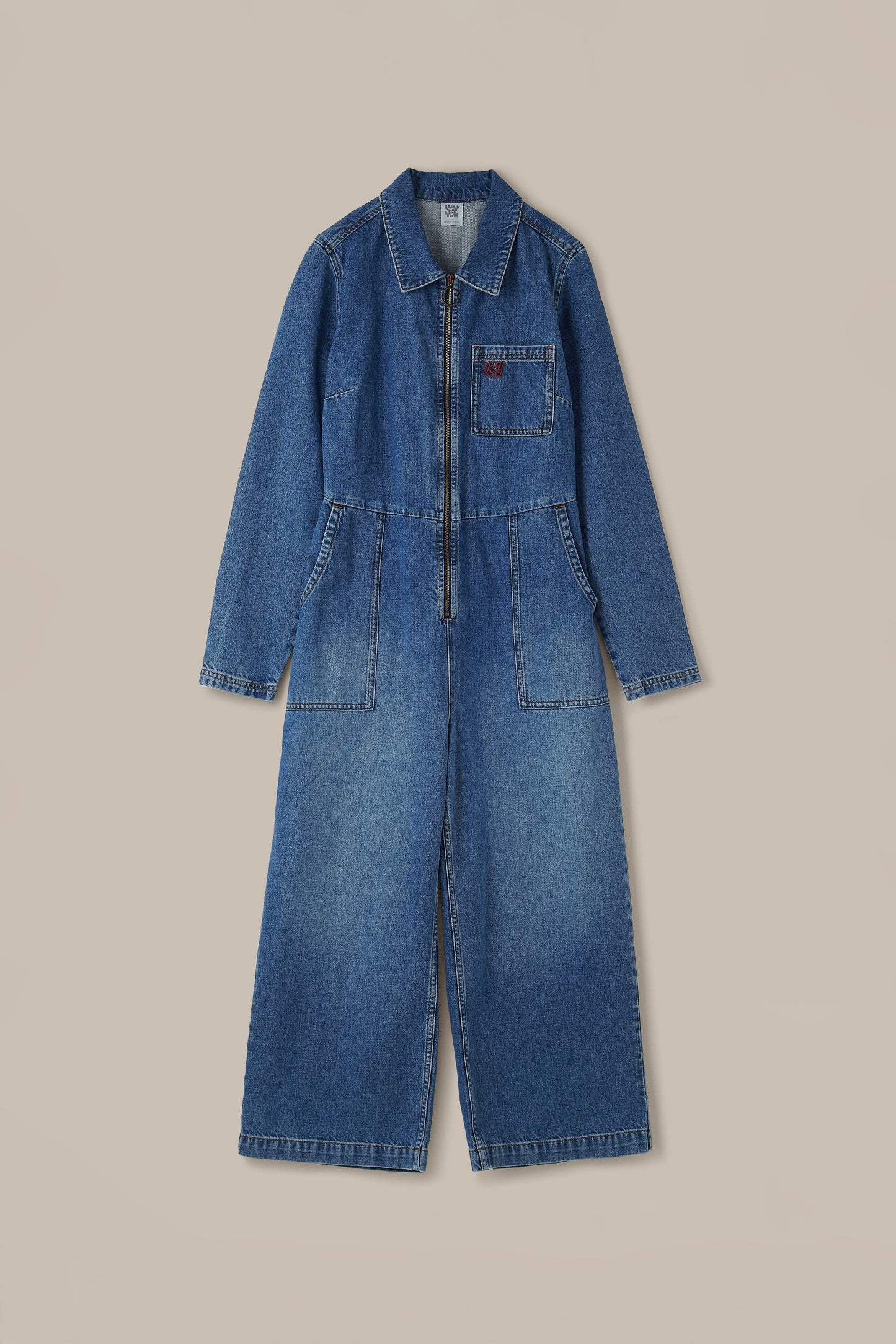 Tavira - Denim Long Sleeve Jumpsuit in Vintage Wash