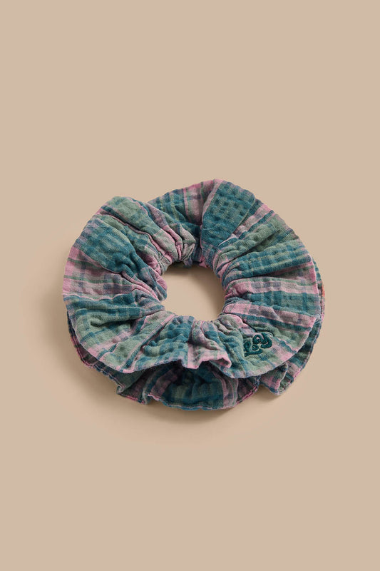 Anya - Double Layered Scrunchie in Seersucker Palace Check