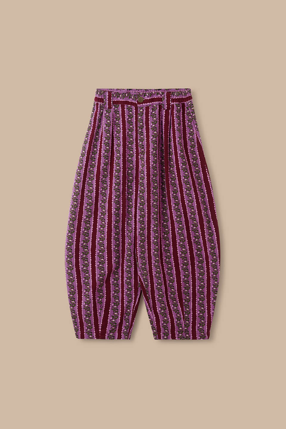 Ashby - Cotton Barrel Leg Trousers in Folk Floral Stripe