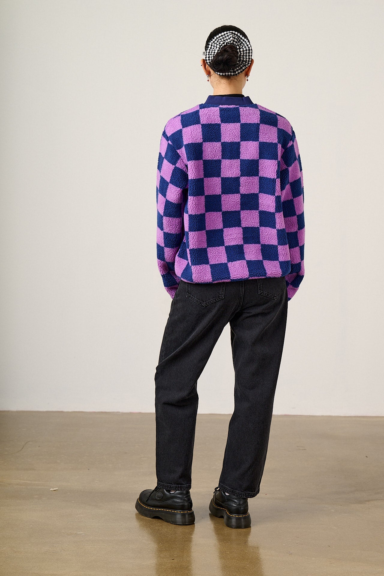 Cassie - Fleece Bomber Jacket in Checkerboard