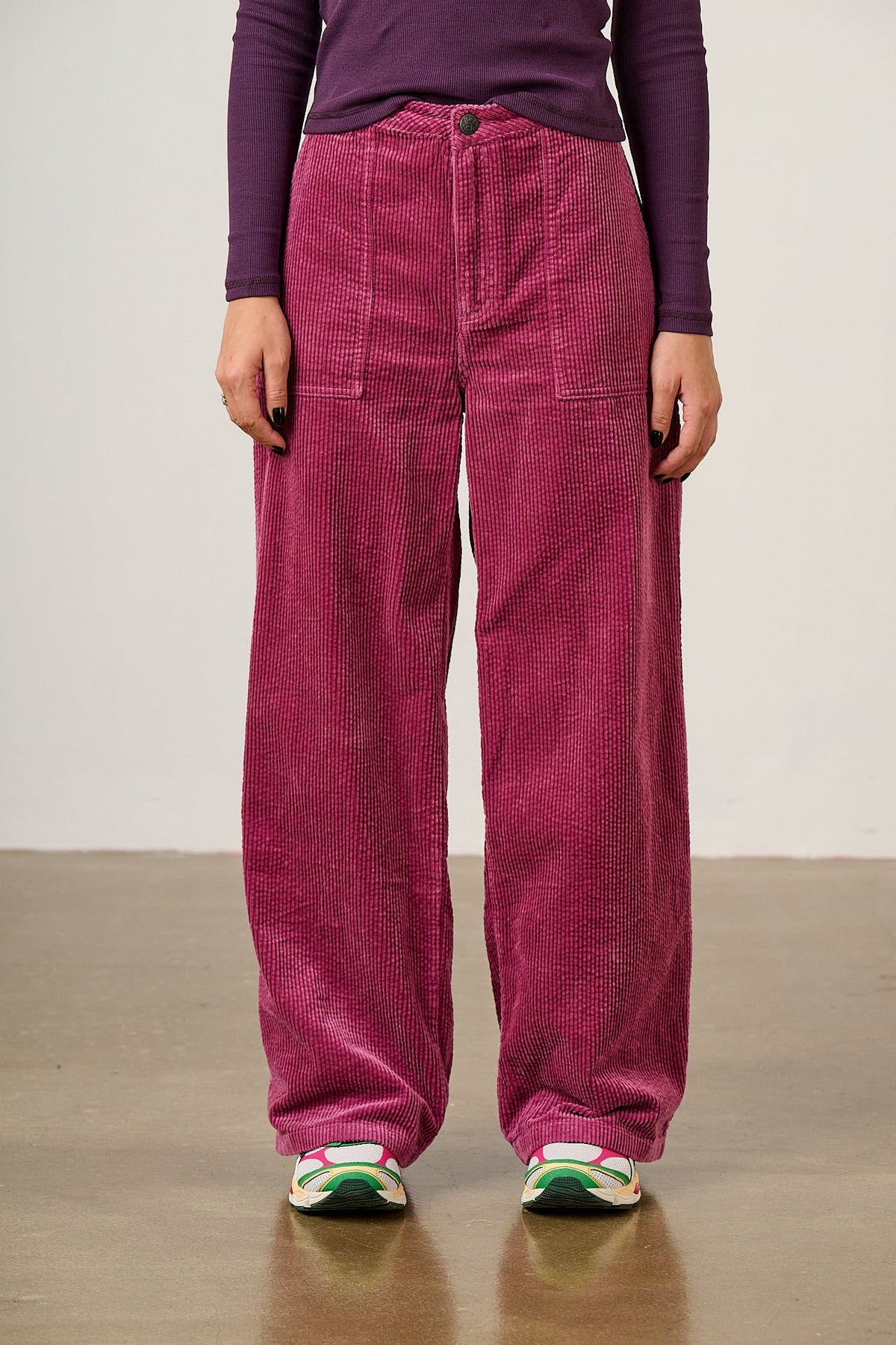 Delores - Organic Cord Wide Leg Trouser in Raspberry