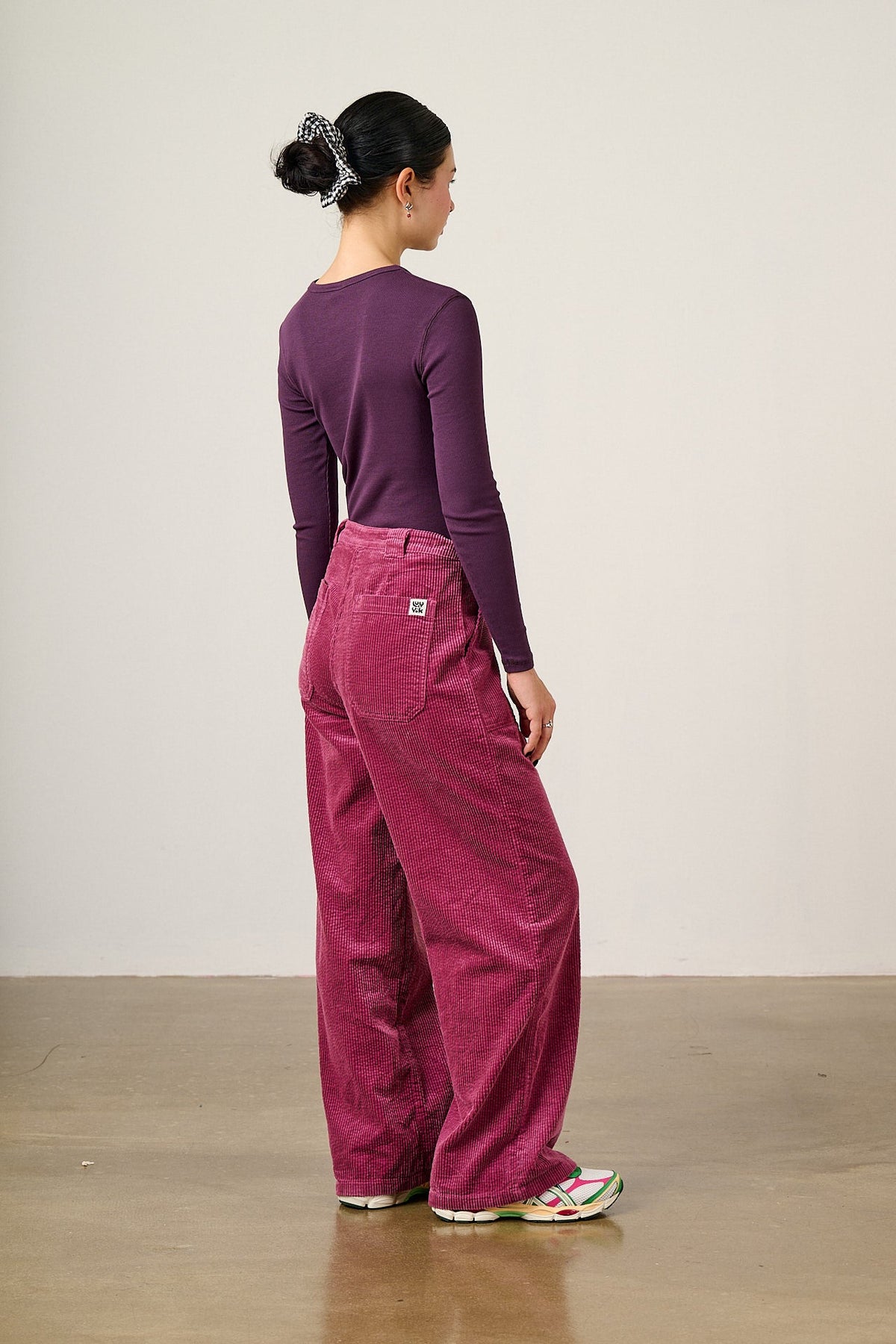 Delores - Organic Cord Wide Leg Trouser in Raspberry