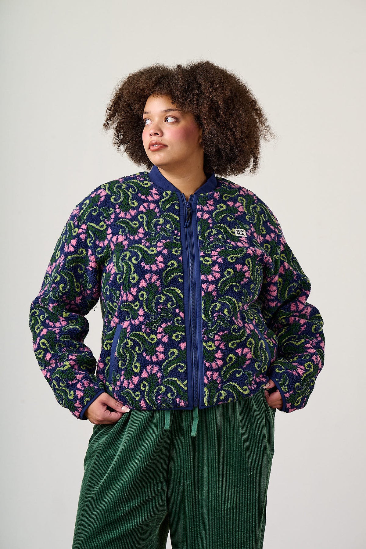 Cassie - Fleece Bomber in Tulip Swirl