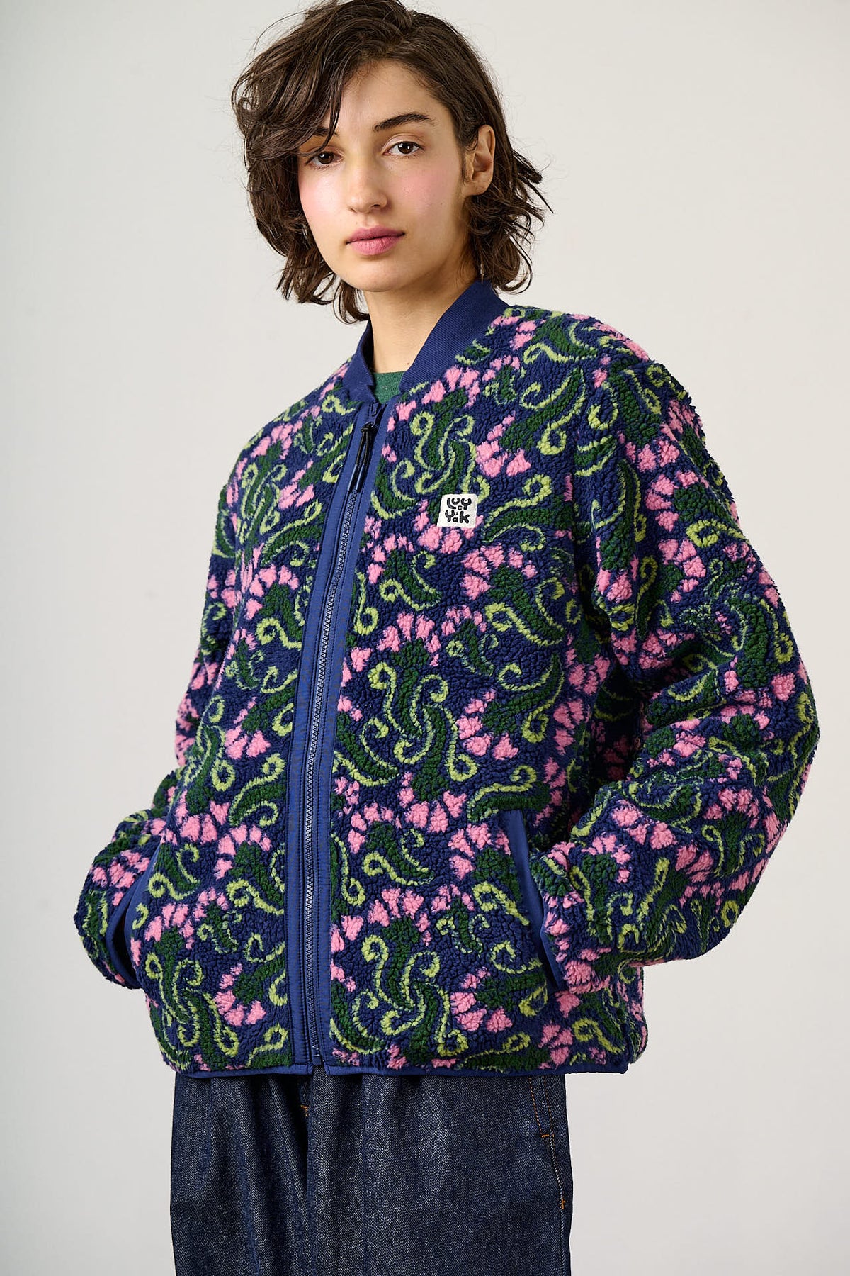 Cassie - Fleece Bomber in Tulip Swirl