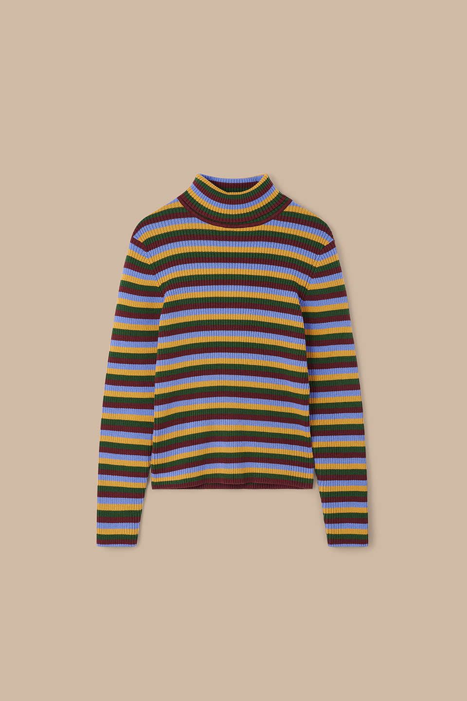 Eva - Roll Neck Jumper in Multi Stripe