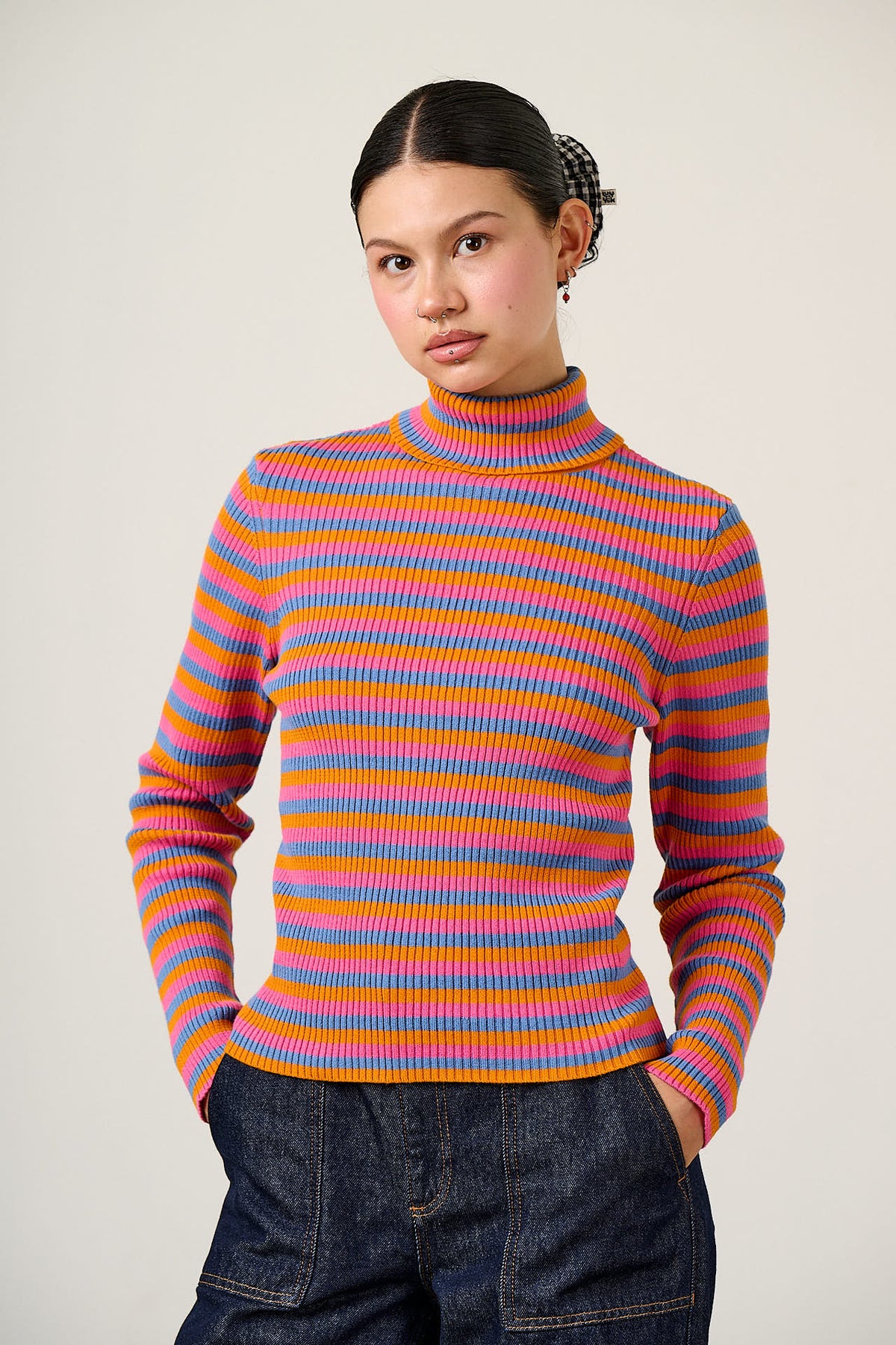 Eva - Roll Neck Jumper in Masquerade Stripe
