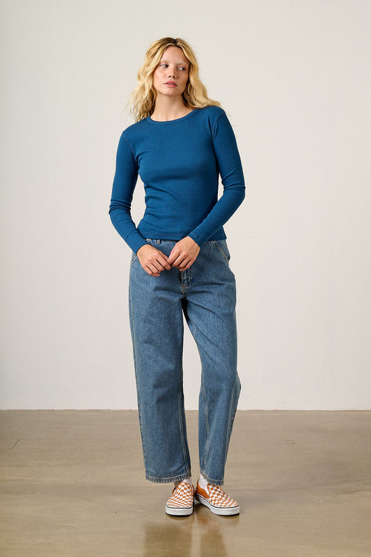 Grayson Long Sleeve Top - Organic Cotton in Blue Opal