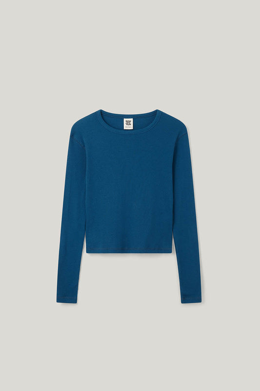 Grayson - Long Sleeve Cotton Top in Blue Opal