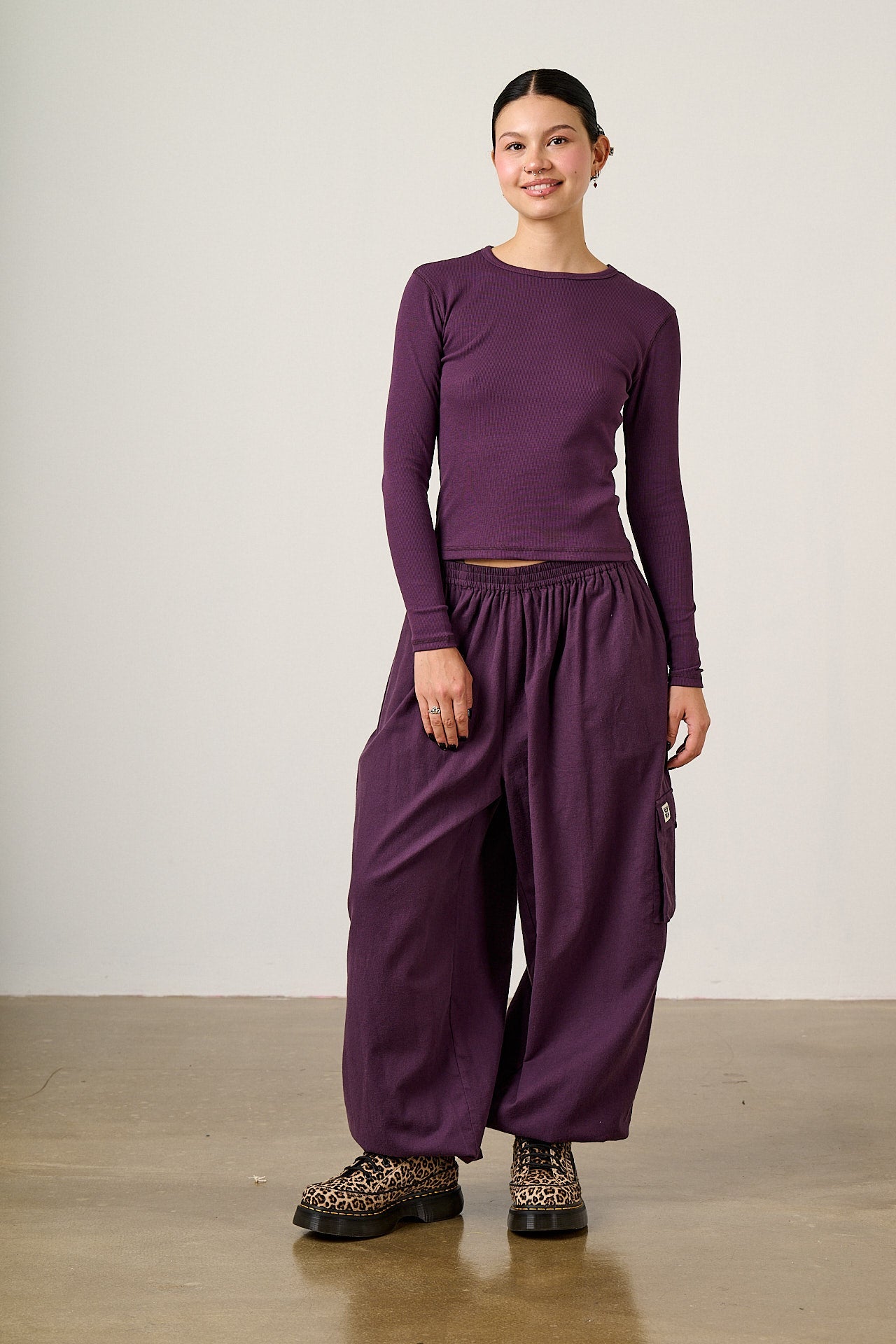 Grayson - Long Sleeve Cotton Top in Plum Perfect
