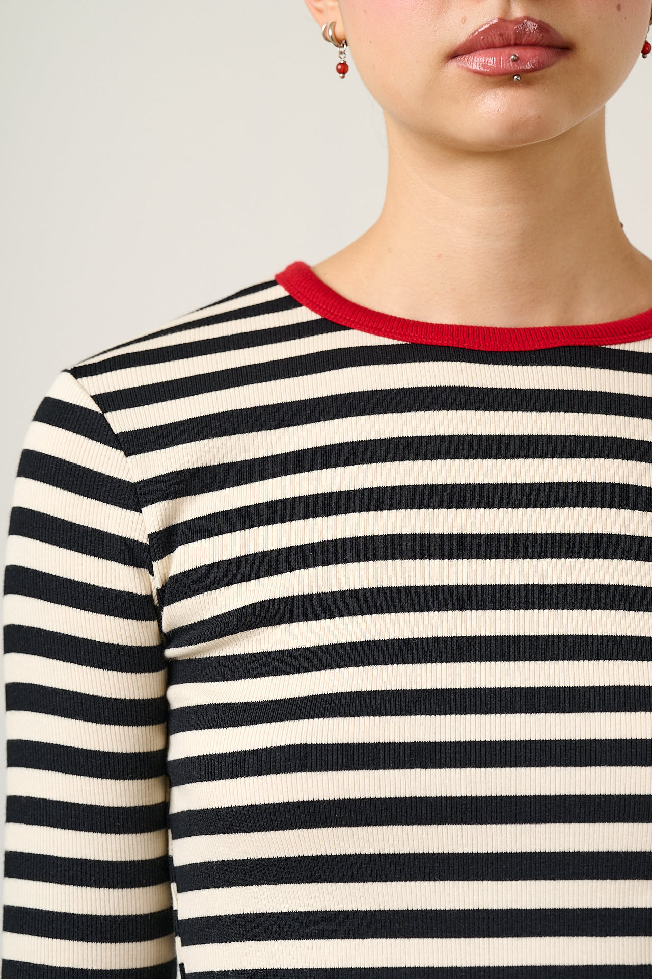 Grayson - Long Sleeve Cotton Jersey Top in Black & Ecru Stripe