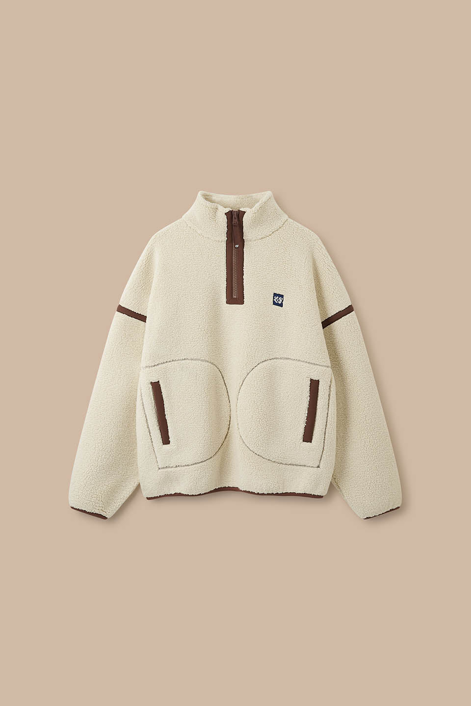 Hadley - Half Zip Fleece in Ecru and Chocolate
