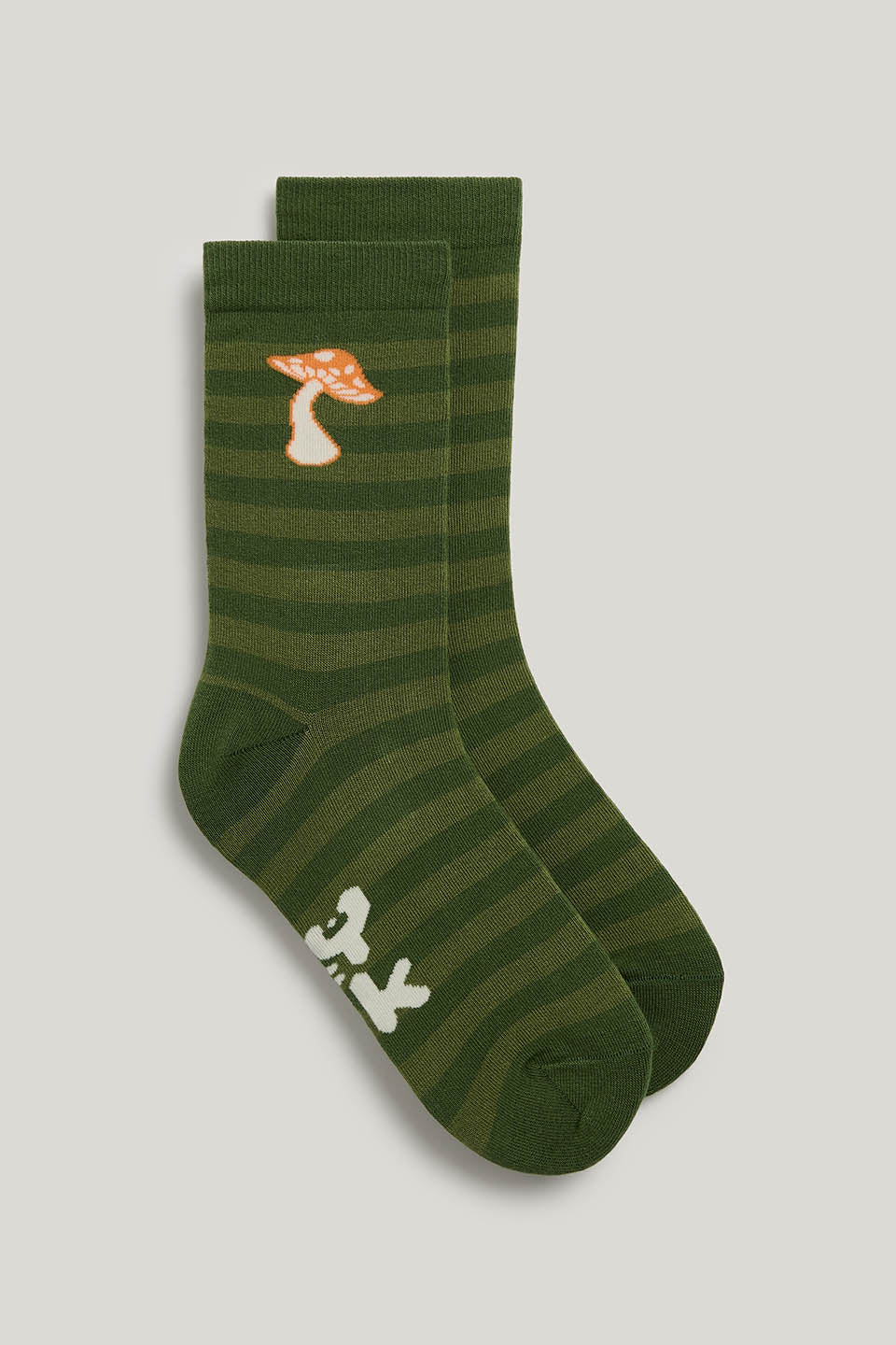 JoJo - Cotton Socks in Green Stripe with Mushroom