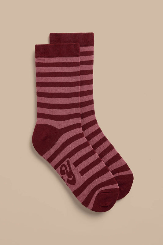 JoJo - Cotton Socks in Pink and Burgundy Stripe