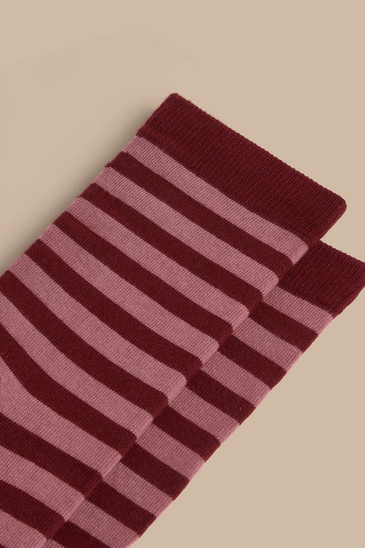 JoJo - Cotton Socks in Pink and Burgundy Stripe