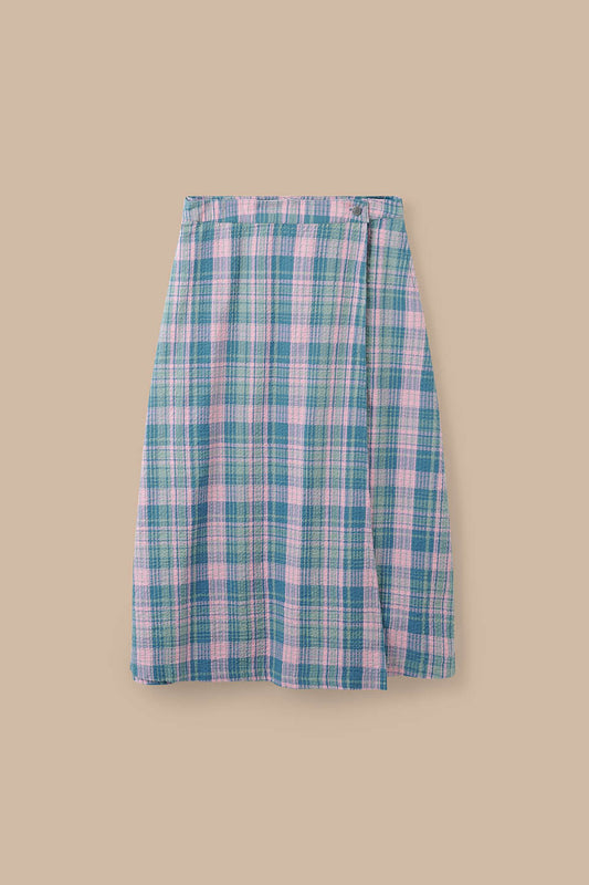 Miley - Cotton Wrap Skirt in Seersucker Palace Check