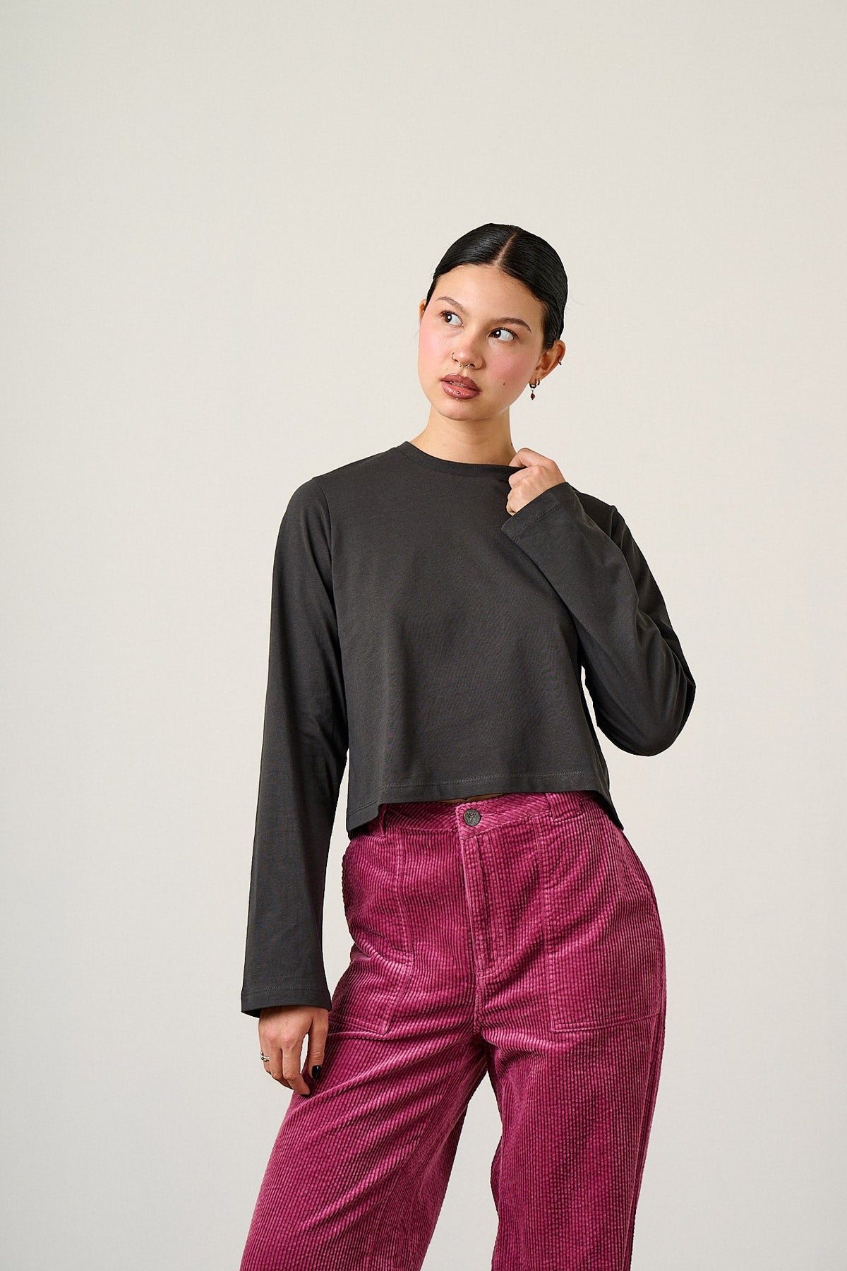 Mio - Cotton T-shirt in Charcoal