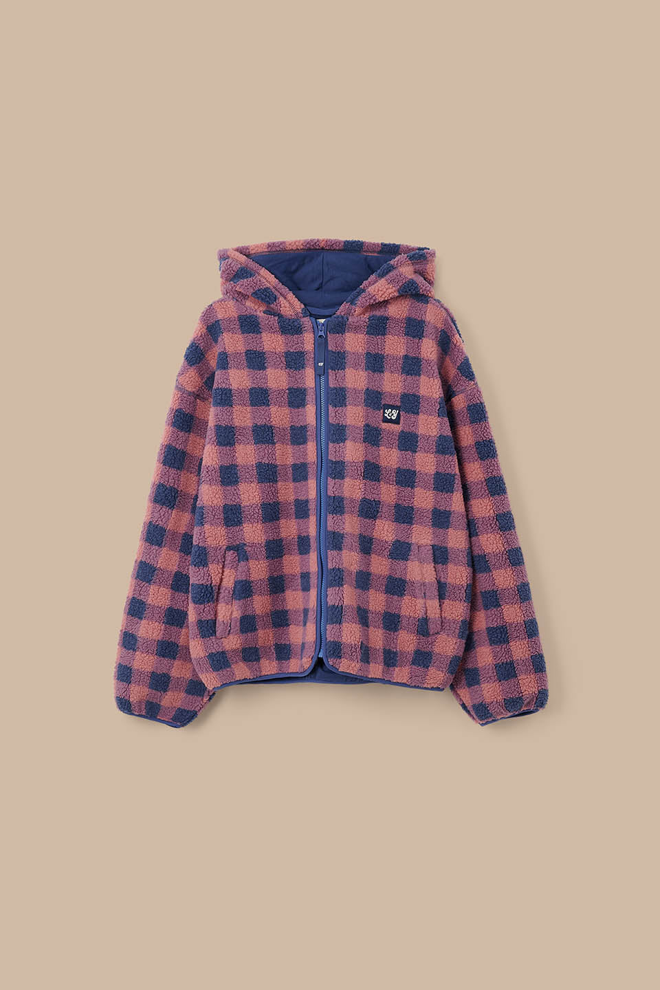 Misha - Fleece Jacket in Blue and Pink Check