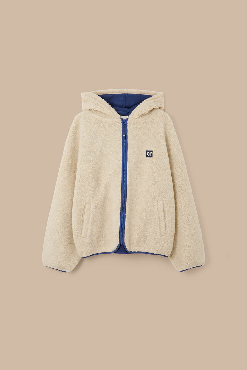 Misha - Borg Fleece Jacket in Cream with Navy Lining