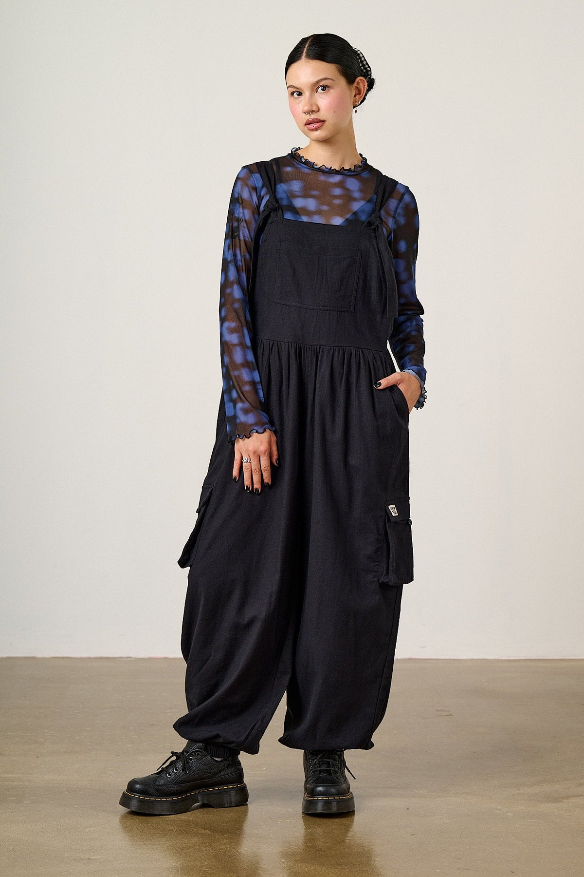 Miyada - Brushed Cotton Dungarees in Black
