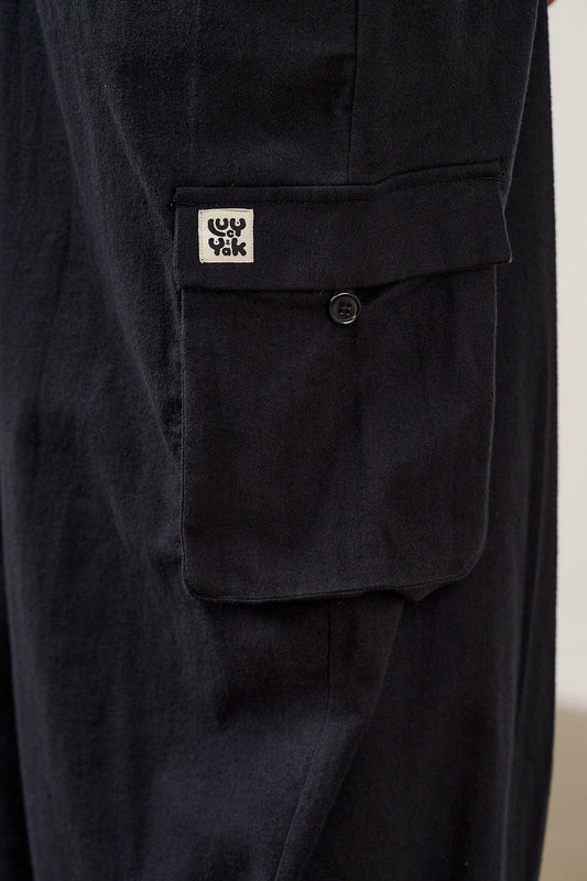 Miyada - Brushed Cotton Overalls in Black