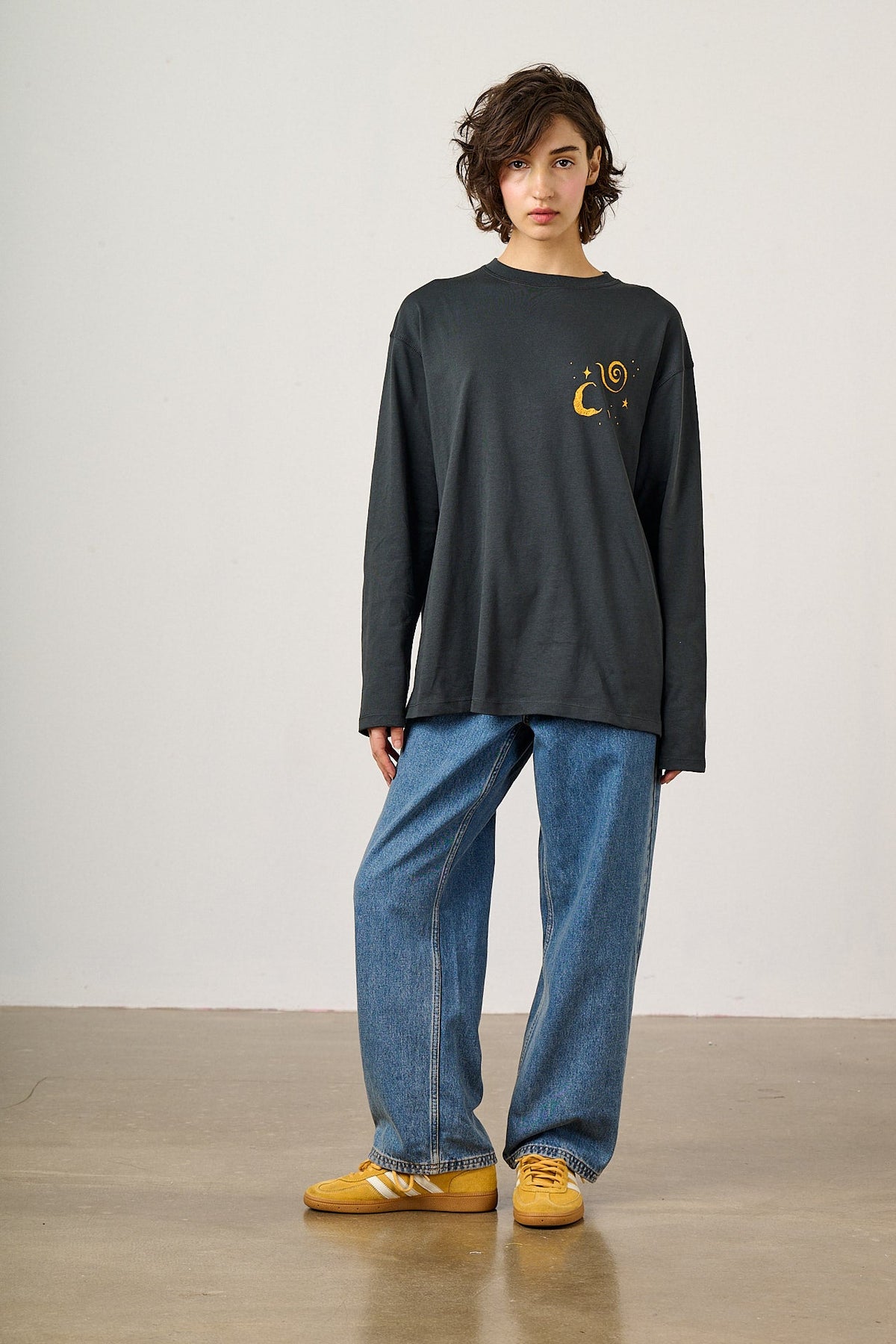 Murat - Organic Cotton Oversized Top in Charcoal Celestial Print