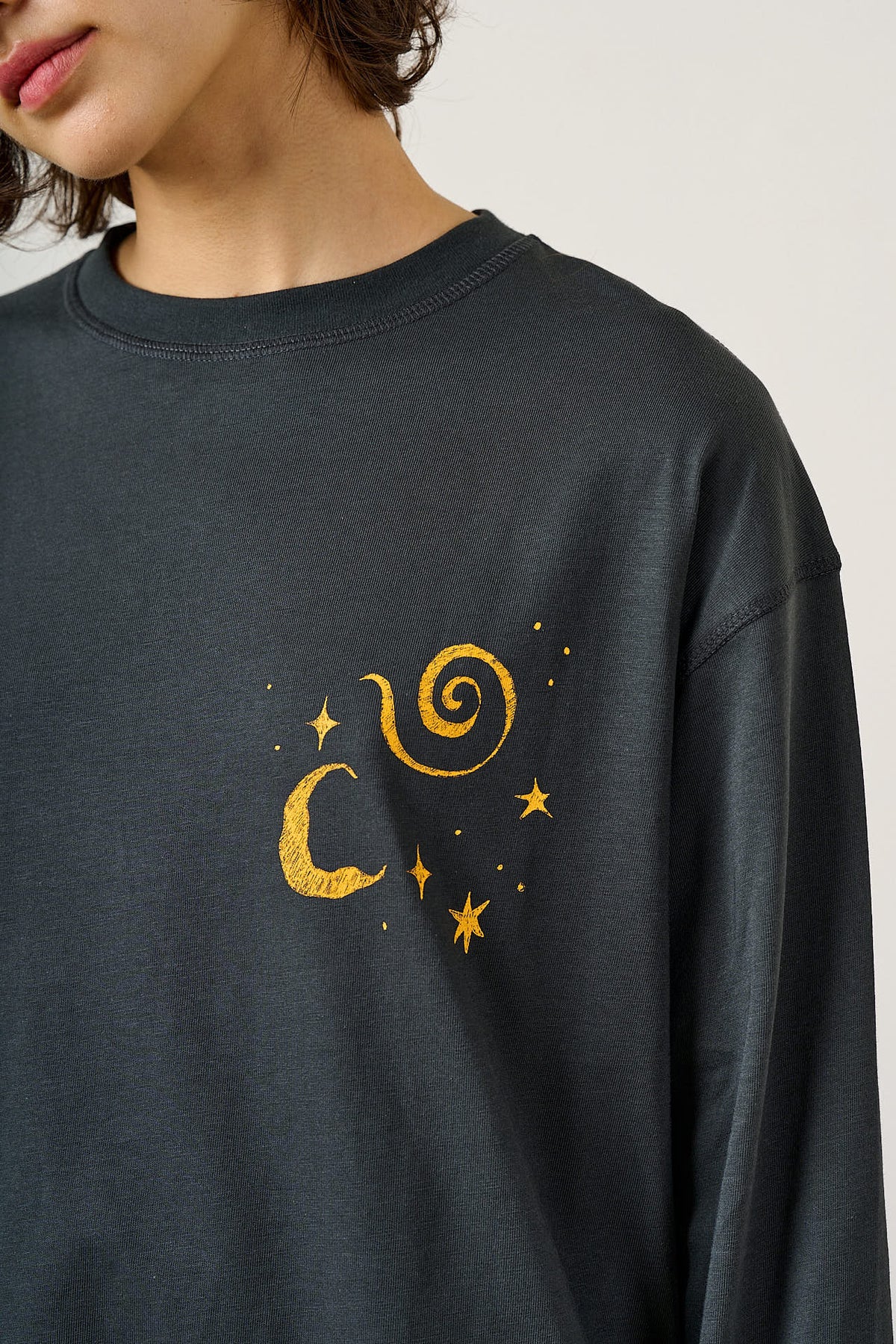 Murat - Organic Cotton Oversized Top in Charcoal Celestial Print